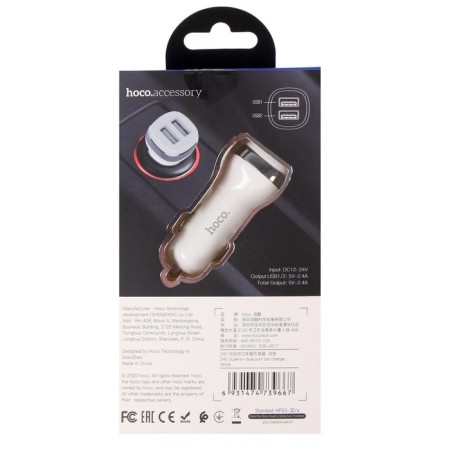 Hoco Z40, 2 USB car charger - 2.4 a, white-5