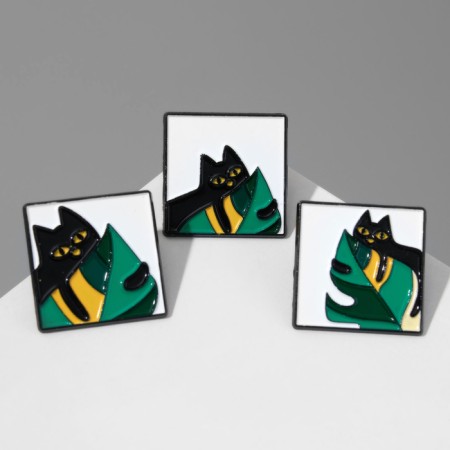 Set of icons (3pcs) "Cat" hiding, non -colored in ferrous metal-1