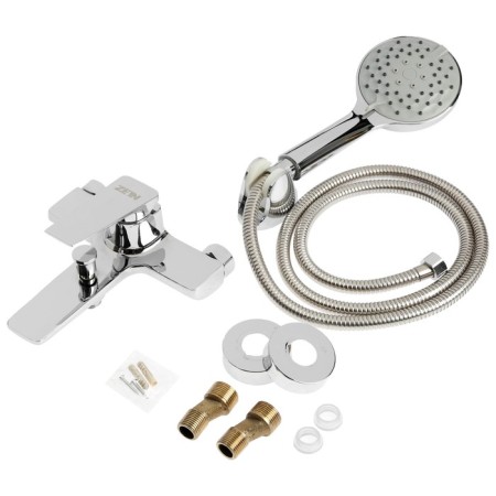 Bath mixer Zein Z3889, single -leaf, watering can 3 modes, hose, holder, chrome-12