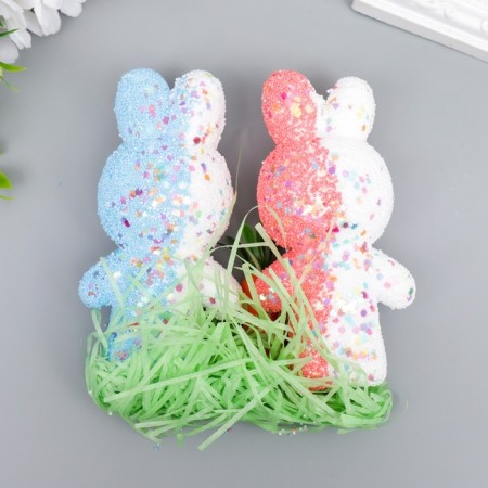Decor "Zaychat in sprinkling with carrots and grass" set pink, blue 12 cm-2
