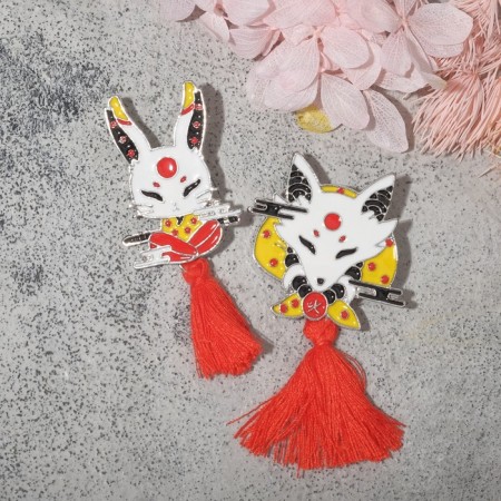 A set of brooches (2 pcs.) “Brushes” Fox and a hare, colored in gold-1
