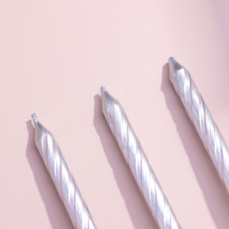 Candles in the cake "Spiral", 6 cm, silver, set 10 pieces-2