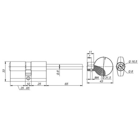 A cylinder mechanism with a rod D-Pro507/100 mm (65.10.25) CP, 5 cl., Color with chromium-1