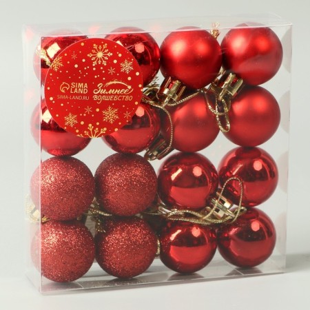 Set of balls plastic D-3 cm, 16 pcs "Festive commotion" Red-1