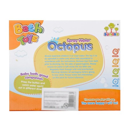 The octopus bath toy, a fountain, a button on, the color of a mix, crumb I-13