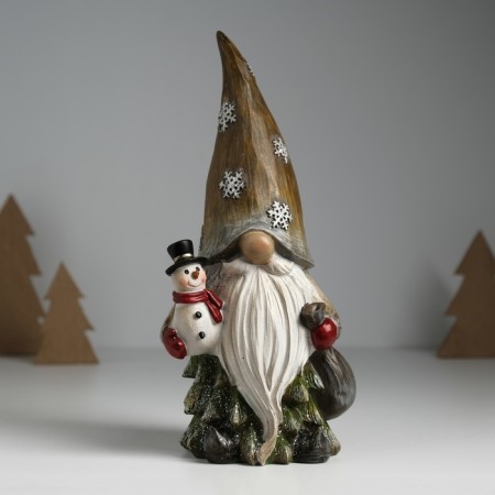 Suvenir Polystone "Santa Claus with snowflakes on a cap, with a snowman" 11x9.5x23 cm