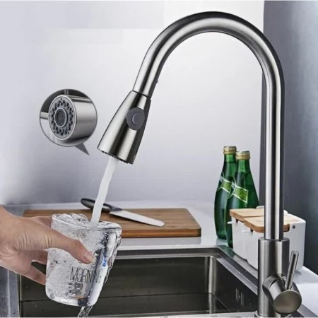 Fashun A56109 kitchen mixer, one -leaf, with retractable watering can, stainless steel, satin-1