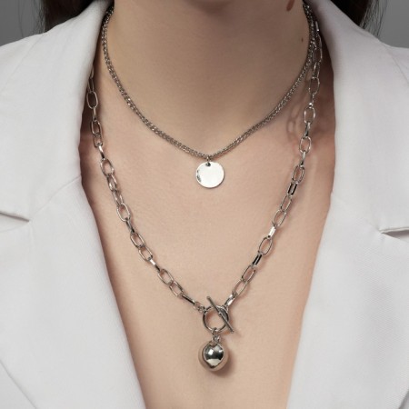 Pendant "Chain" ball, medallion, color silver, 58 cm-2