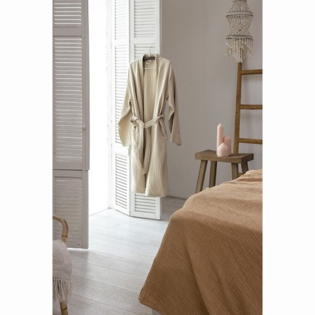 Essential bathrobe, multi -layer muslin, size S, beige color-16