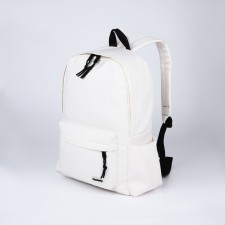 A backpack with a zipper, 4 outer pockets, white color