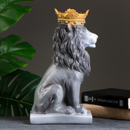 Piggy bank "lion with crown" Gray stone, 35cm-1