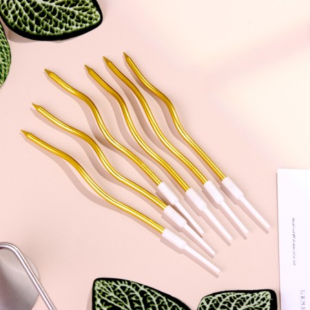 Candles for Cake "Serpentine" 6 pcs, cocktail, gold-1