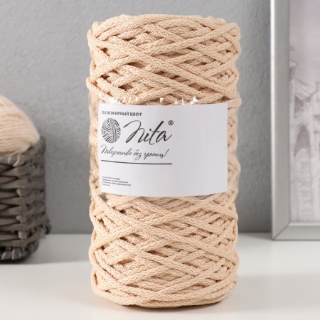 Knitting cord 100% polyester, width 5 mm 100m (beige)