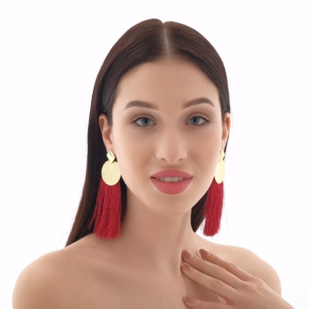 Earrings Assorted Hindi's Hands, burgundy color in gold, l brush 6.5 cm-3