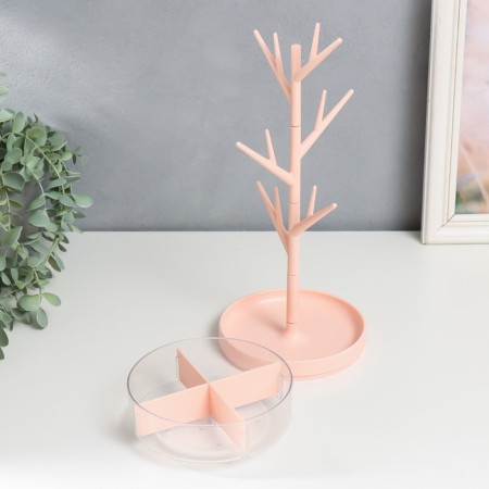 Casket with a stand for jewelry plastic "Tree" pink 14x36.5x14 cm-3