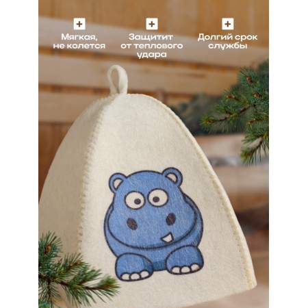 Bath hat for children "Hippo" with print, white-1
