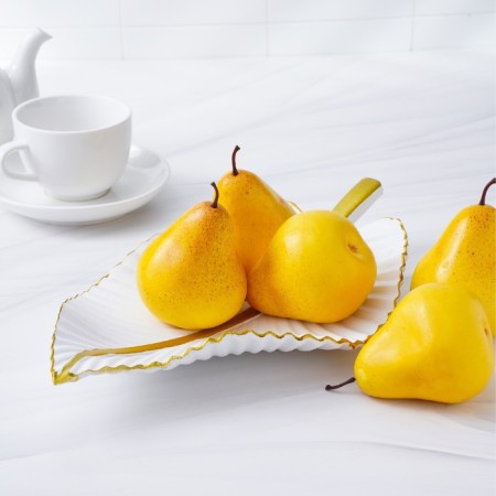Fruit dish "leaf", 35.5 × 20 × 5 cm, gold color with white-4