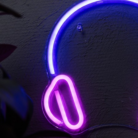 Neon sign "Headphones", 27x27 cm, USB, pink-blue-2