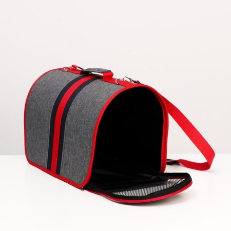 Bag - Animal carrying, frame, folding, 40 x 25 x 26 cm, red -gray-3