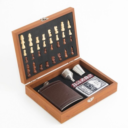 Set 6 in 1: Flaw 8 OZ, glass, funnel, cubes 5 pcs, cards, chess, 18 x 24 cm, mix-5