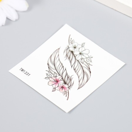 Tattoo on the body color "feathers with flowers" 6x6 cm-1