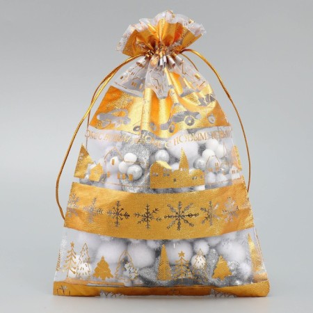 Bag Gift Organza "Golden City", 16 x 24 cm +/- 1.5 cm, New Year-1