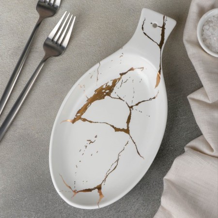 Porcelain dish for the supply "Marbl", 25.2 × 12.7 × 3 cm, white color-1