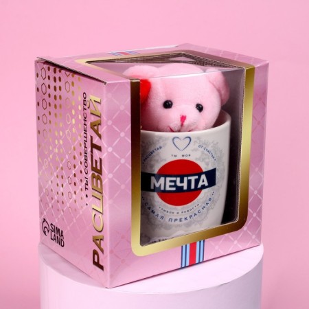 Set "Dream", soft toy in a mug, bear, color mix-6
