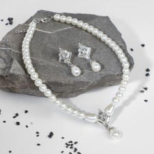Set 2 objects: earrings, Antoinette necklace, white color in silver, 40 cm