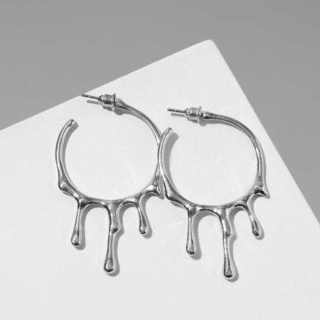 Earrings Metal "Drops" flowing, silver color-1