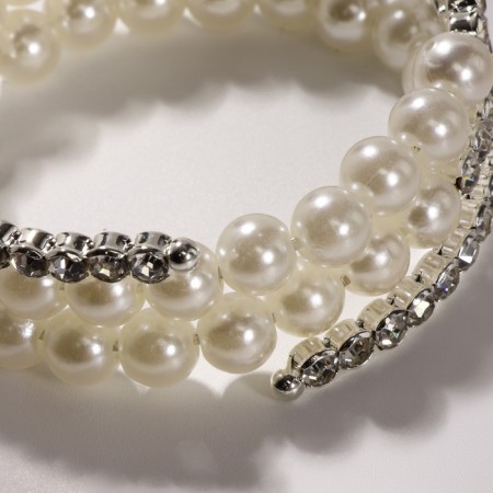 Bracelet Pearl "spring" rhinestones, d = 0.8, white color in silver, 6 cm-2