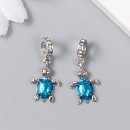 Bale with a suspension metal for creativity "Turtle" silver, rhinestones 0.9x1.1 cm-2