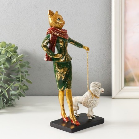 Souvenir Polystone "Madmoiselle Cat walks the poodle" 13.5x7.5x24.5 cm-1