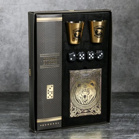 Gift set "For real men": cards, dominoes, piles 2 pcs x 30 ml, playing bones 4 pcs-4