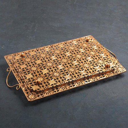 Serving tray "Golden flowers", 50 × 29 × 6 cm, gold color-1