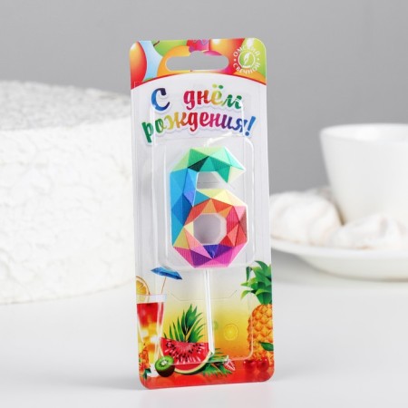 Candle in the cake on the skewer "Multi -colored faces", the number 6, 5.3 cm-1