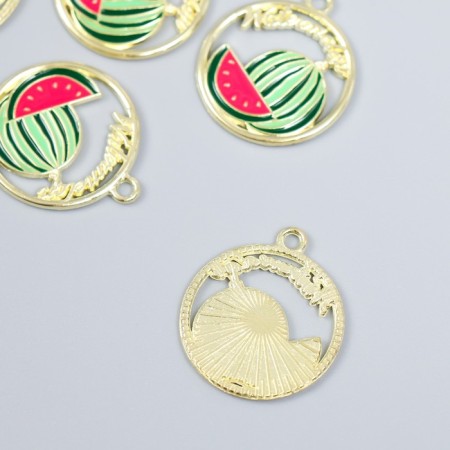 Decor for creativity metal, enamel "watermelon in the circle" gold 2.1x2.5 cm-1