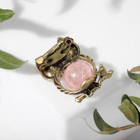 Brooch "owl" ball, pink color in black gold-1