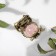 Brooch "owl" ball, pink color in black gold