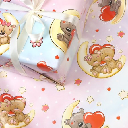 Glossy packaging paper "Bear on the Moon", 70 × 100 cm, 1 sheet-1