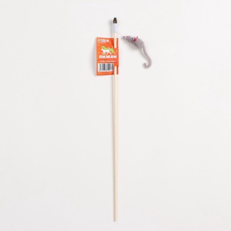 Teaser - fishing rod "mouse with a bell" on a wooden stick-4