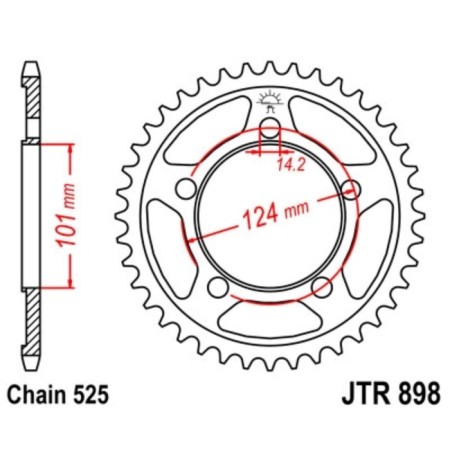 The rear star, driven JTR898 steel, chain 525, 38 teeth