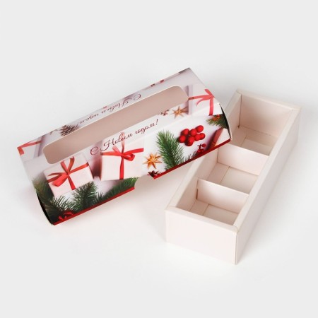 New Year. Box for 3 sweets, New Year's Gifts, 13x5x3.3 cm, confectionery packaging-4