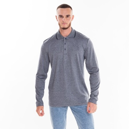 Male polo with long sleeve, gray/blue color, size S