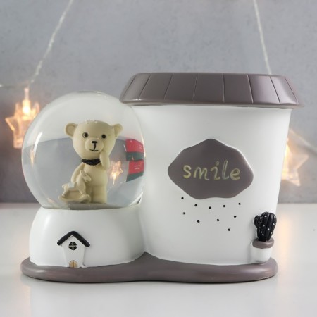 Souvenir Polystone Water Ball Light/For the hands "Bear and House" MIX 12x8x17 cm-2