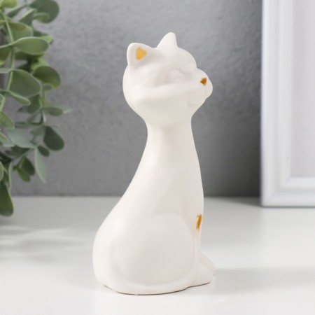 Souvenir Ceramics "White Cat with Golden Nose" Matte 6x5x13 cm-1