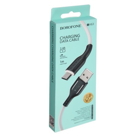 Cable Borofone BX63, microUSB - usb, 2.4 a, 1 m, tpe braid, white-3