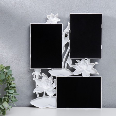 Photo frame plastic in 3 photos 10x15 cm "Lotuses" White 36x27 cm-2