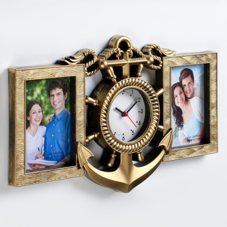 Wall clock, series: photo frames, "anchor", smooth move, D-12 cm watch, 42 x 27 x 3 cm-1