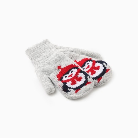 New Year. Double children's "Penguin" mittens, gray color, rr 12